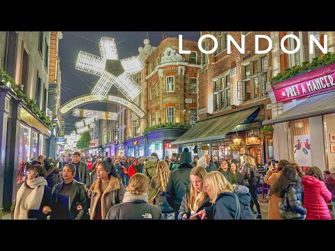 2024 London Christmas Lights & Carnaby Street, Regent Street, Oxford St, London Winter Walk [4K HDR]