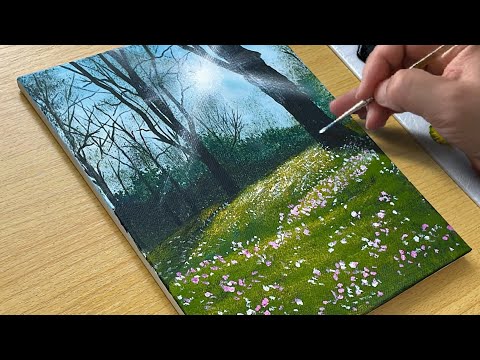 Easy Way to Paint Spring Scenery / Acrylic Painting for Beginners