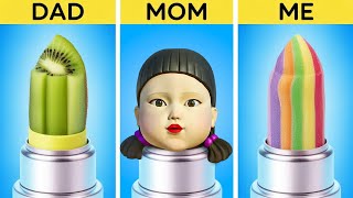 SQUID GAMES TIK TOK EATING CHALLENGE 💵 Rainbow Cake Decorating Hacks 🎂 Geometric Food By YayTime!