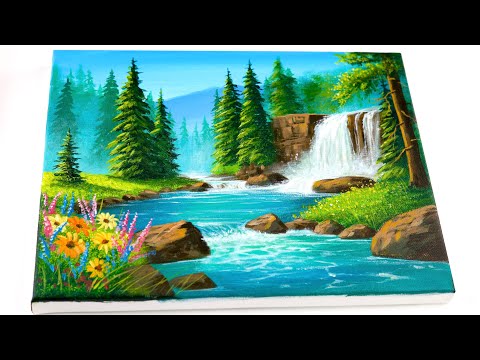 Acrylic Painting | Waterfall Landscape Painting | Painting Tutorial