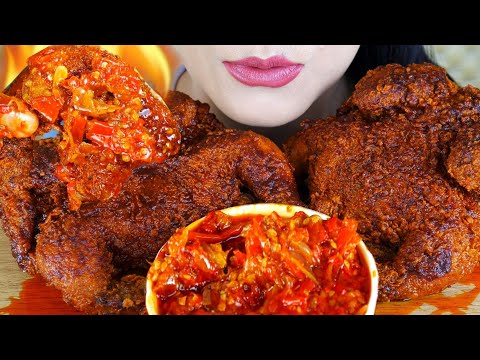 ASMR AYAM UTUH 2 EKOR PAKE SAUS PEDAS DAN SAMBEL BAWANG MERCON | ASMR MUKBANG INDONESIA