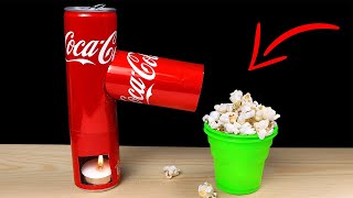 How to make Amazing Very Easy POPCORN MACHINE with Soda Cans