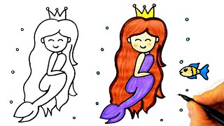 Kolay Deniz Kızı Çizimi - Deniz Kızı Boyama - Deniz Kızı Nasıl Çizilir? - How To Draw Mermaid