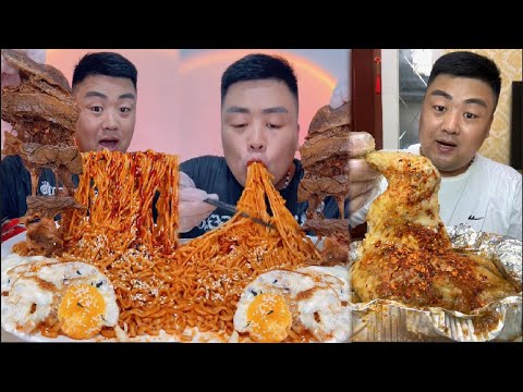 Eating Turkey Noodle sauce, Steamed chicken, taihe banmian, Dessert Mango Layer Cake | Mukbang