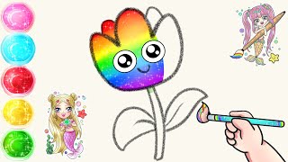 Flower Easy Drawing Step By Step | Rainbow Flower Drawing & Coloring for Kids #kids #art #baby