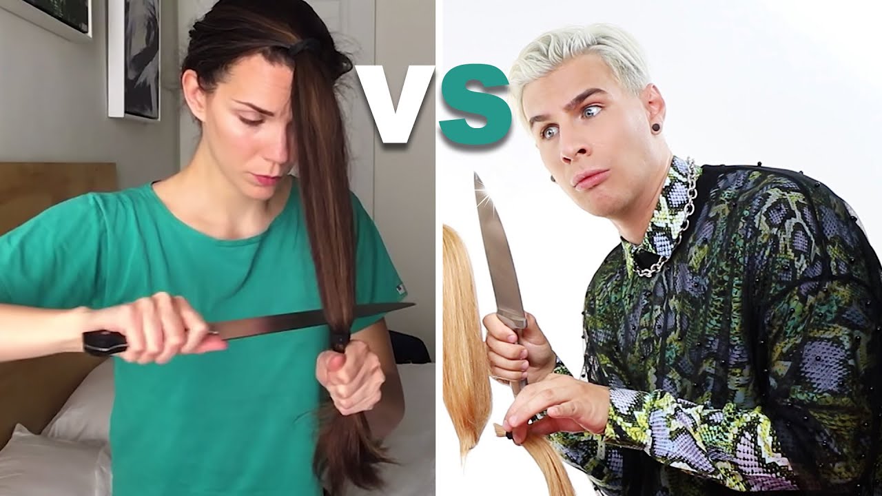 Pro hairdresser follows a diy haircut tutorial