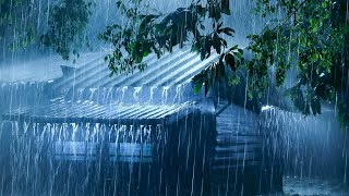 Beat Insomnia to Fall Asleep Fast with Heavy Rainstorm on Tin Roof Cabin & Strong Thunder at Night