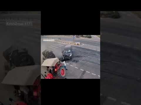 "Speed vs Steel: Car Slams Into Tractor in Fiery Crash"#shortvideo #shortsviral #ytshorts