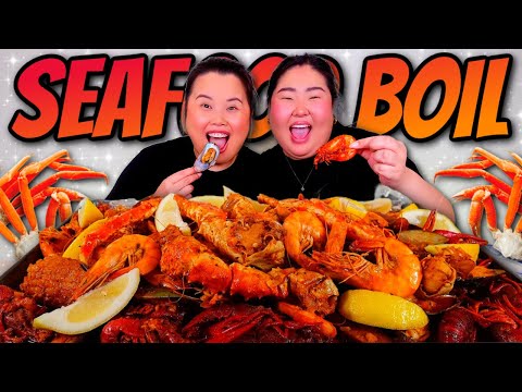 Giant King Crab Seafood Boil + Giant Shrimp + Snow Crab + Mussels + Sausage Mukbang 먹방 Eating Show!