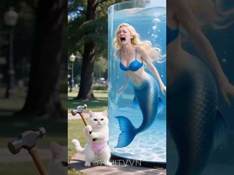 Kitten saves poor mermaid from 2 fat pigs #kitten #pig #mermaid