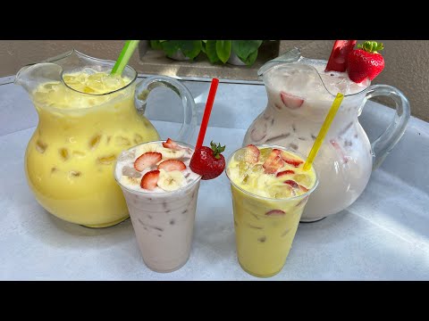 🔴agua fresca de plátano🍌con fresa🍓y guayaba cremita ￼￼￼en vivo