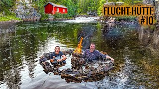 FLUSS-Jacuzzi in SCHWEDEN an der FLUCHTHÜTTE gebaut & Fisch gefangen | Survival Mattin