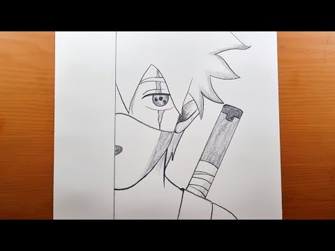 Como desenhar um ninja de anime (Kakashi)  | Tutorial Naruto | Desenho fácil de meio rosto de anime
