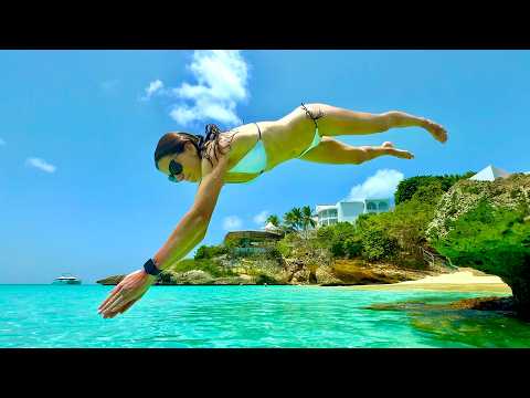 Amazing Cliff Jump & Underwater Swim in Meads Bay, Anguilla 🌴 4K Dolby Vision HDR #beach #thrilling