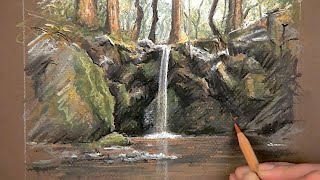 Easy Pastel Pencils Waterfall Sketch