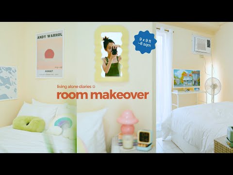 small room makeover 🍄☁️ budget renter friendly, pastel aesthetic, decor haul, cozy bedroom tour