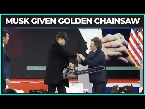 Elon Musk Gifted A Golden Chainsaw at CPAC by Argentina's President