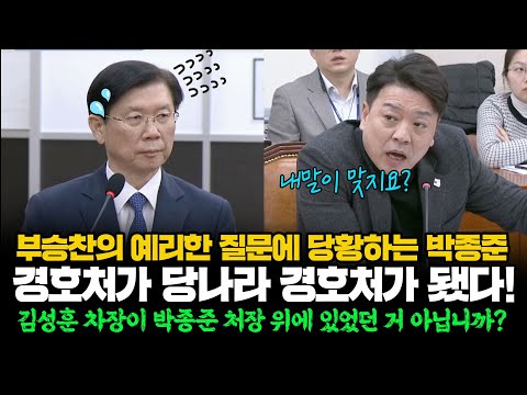 부승찬의 예리한 질문에 당황하는 박종준 전 경호처장/ 경호처 실세는 김성훈 차장?/김성훈 차장이 박종준 처장 위에 있었던 거 아닙니까?/경호처가 당나라 경호처가 됐다!