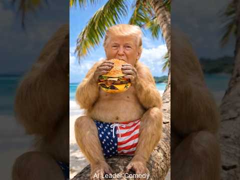 Monkey on Vacation is eating a burger by the seaside.Putin Can’t Believe His🍔🏝️ #funnyshorts #comedy