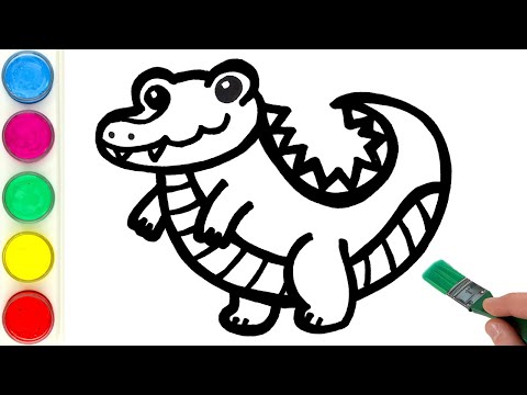 Crocodile Drawing, Painting, Coloring for Kids and Toddlers | Learn How to Draw Animals