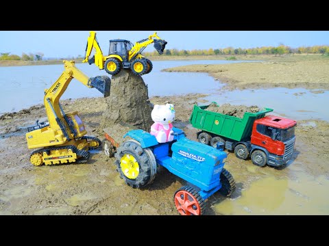 Jcb Loading Mud Tractor | Scania Truck Accident Pulling Out Jcb ? Tata Tipper | KidsCartoon | CS Toy