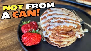 THROW OUT THE CAN! These Cinnamon Roll Pancakes with Cream Cheese Glaze are WAY Better!