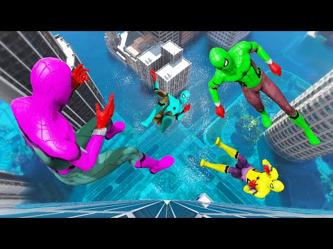 GTA 5 Rainbow Spiderman Flooded Los Santos Jumps and Falls (Funny Ragdolls) Ep.8