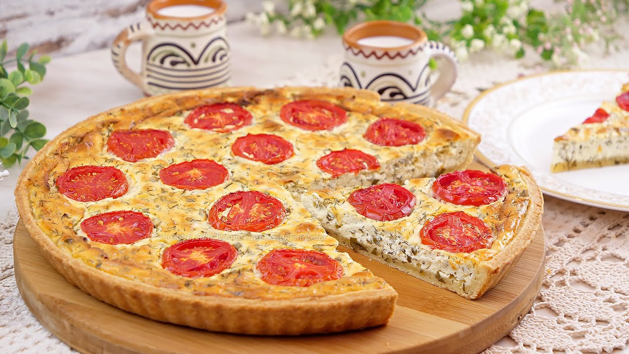Открытый пирог из песочного теста с творожным сыром и зеленью! Рецепт сырного закусочного пирога!