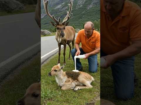 A kind-hearted man rescued a helpless reindeer calf by the road - Heartwarming Story #animals