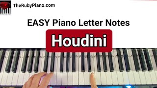 Houdini by Eminem Piano EASY Tutorial with Letter Notes  🎩🪄🤩