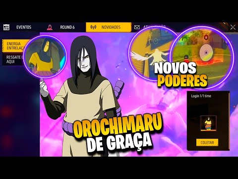 FINALMENTE!! ITENS 2° CAPÍTULO DENTRO DO JOGO, PEGUE O OROCHIMARU E PODERES - NOVIDADES FREE FIRE