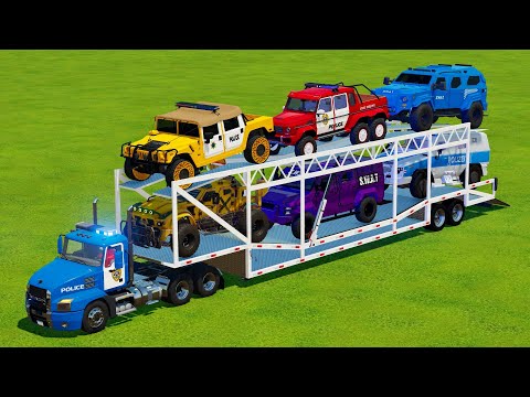 TRANSPORTING POLICE CARS & MILITARY VEHICLES ON OFF-ROAD TRACK! Farming Simulator 22