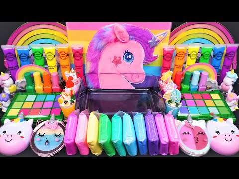 ASMR Unicorn Slime mixing Random Shiny things into slime #Satisfying #slimevideo #asmr