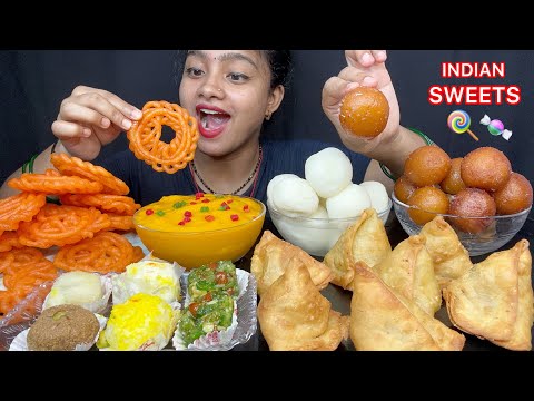 DIWALI SPECIAL 🎉SWEETS CHALLENGE 🍬 RASGULLA, GULAB JAMUN, MANGO FIRNI, RANDOM SWEETS, SAMOSA,IMARTI🤤