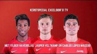 Screenshot van video Kerstspecial Excelsior'31 TV met Yilber Haverslag, Jasper Veltkamp en Carlos Lopes Macedo