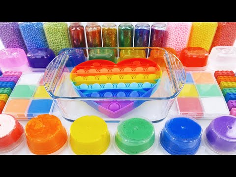 Satisfying Video How to make Rainbow Heart Push Pop Slime Mixing All My Slime Smoothie Cutting ASMR