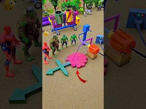 Mini water pump science project with three long arrow shape green red concrete & mixer diy tractor