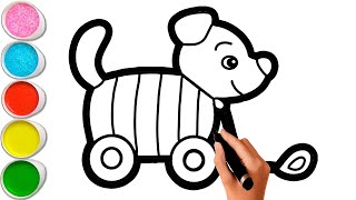 Vẽ và tô màu đồ chơi xe kéo bằng màu kim tuyến, Glitter toy drawing and coloring for kids