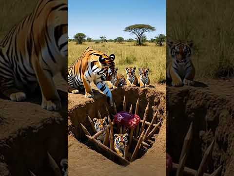 See what's next Part 2! 😱 A tiger and his cubs were looking for food and encountered a trap!