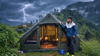 24 Hours Luxury Camping in Extreme Rain with a GIANT AIR TENT 🌧️🏕️ [ASMR, SOLO WINTER  CAMPING]
