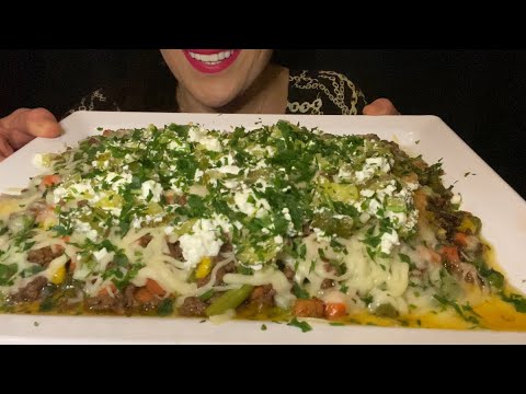 Mukbang Asmr eating cheesy minced beef with vegetables لحمة مفرومه مع الخضار والجبن