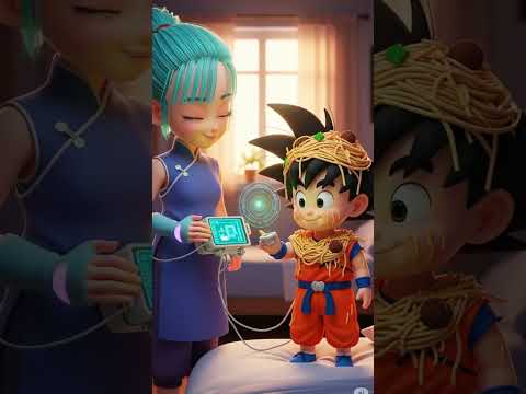 Goku juega con espagueti