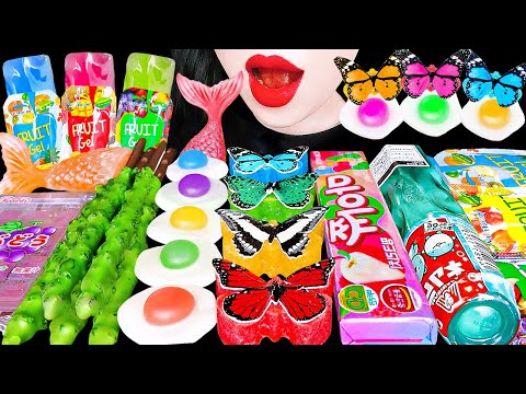 ASMR RAINBOW DESSERTS 무지개 나비, 인어 닉클립, 다양한 해외 간식 디저트 먹방 KINJO JELLY GUMMY GUM EATING SOUNDS MUKBANG