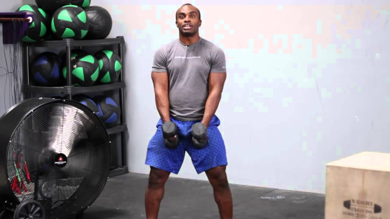 Image Squat con curl per bicipiti con manubri