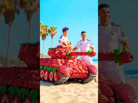 Ronaldo helps son build a tank from strawberry to fight Messi's sabotage #ronaldo #football #messi