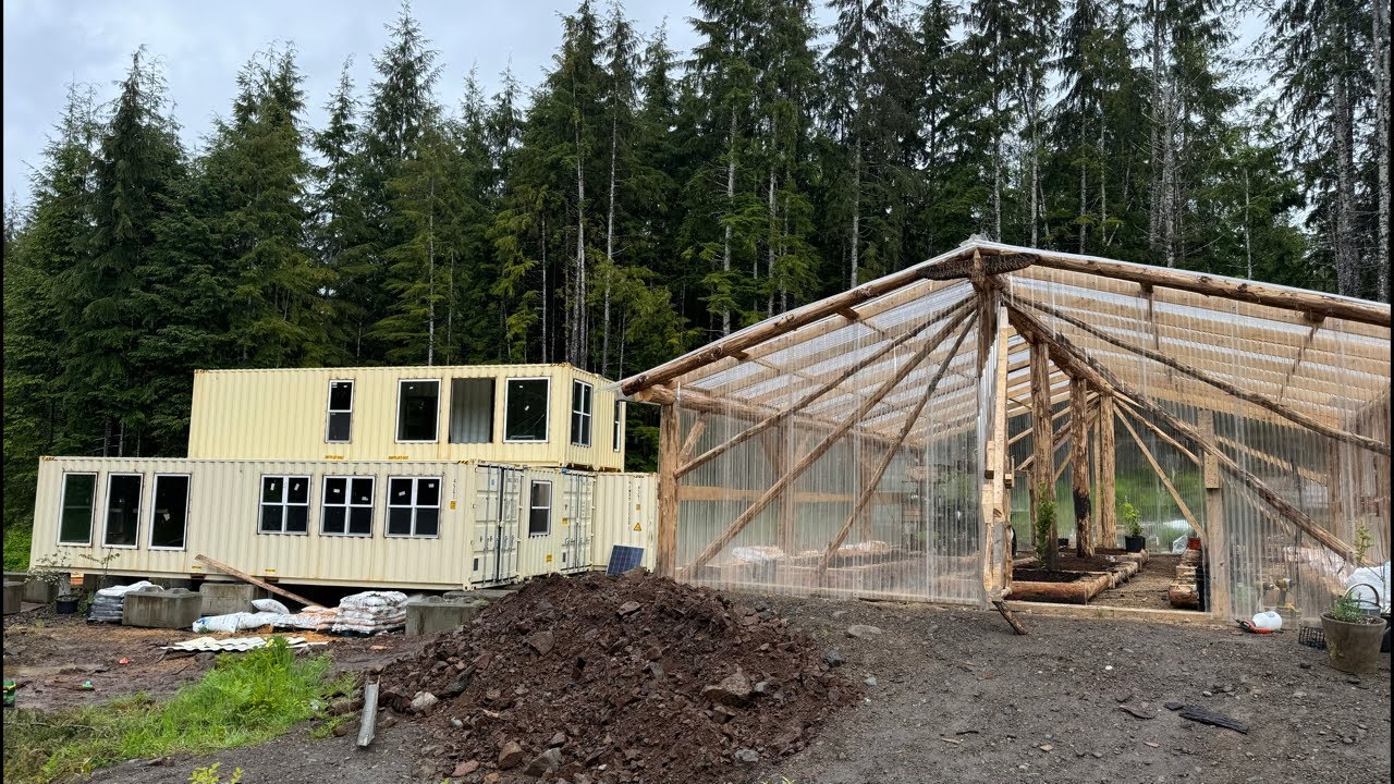 Real off grid living - huge greenhouse & shipping container house secret reveal - live