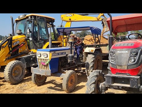 JCB 3DX Backhoe Eco Machine Loading Red Mud In Tractor Trolley For Road Construction | Jcb VS Dozer