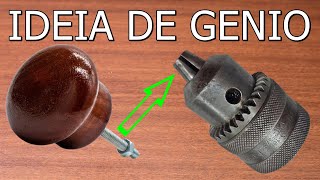 IDEIA INCRIVEL DE GENIO QUE ONIVALDO PRUMOLINO FEZ COM MANDRIL DE FURADEIRA VELHA E PUXADOR GAVETA