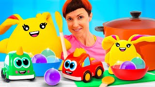 Mommy Cooks Toy Porridge for Mocas Toy Cars & Toy Rabbits
