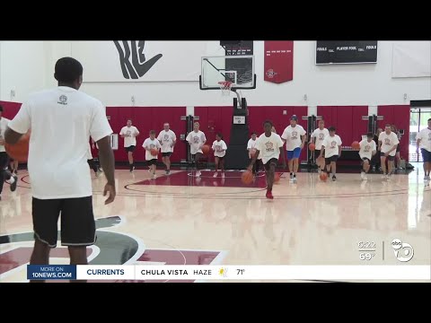 SDSU basketball team dribbles forward, builds up kids through mentorship
